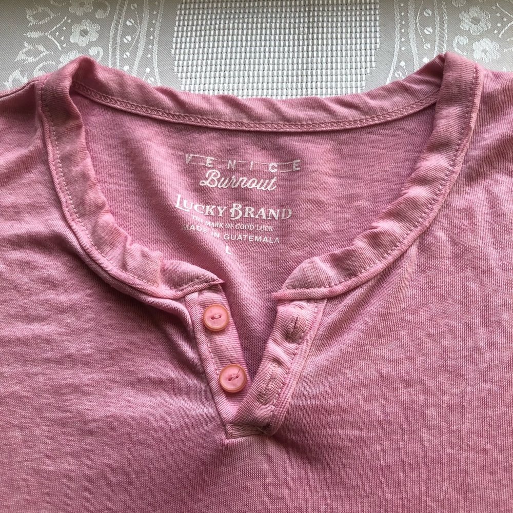 Lucky Brand Men’s Size L Pink Burnout Short Sleeves Henley Casual Light T-Shirt - Picture 10 of 15
